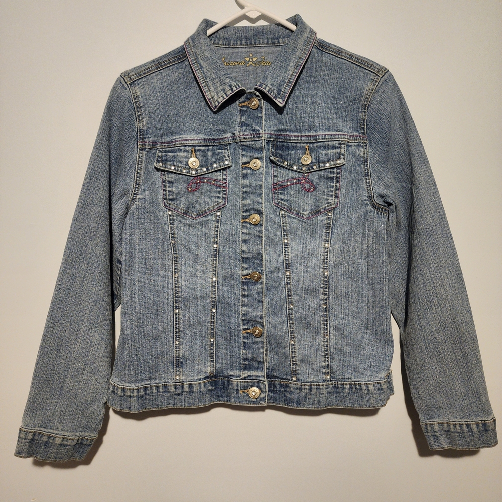 Arizona Jean Co. Shimmer Denim Jacket | Pink Stitching | Women’s XL